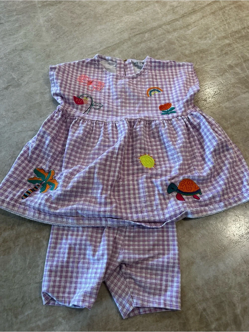 Next Lilac Gingham Knit Top and Nike shorts set size 6/7 turtle summer